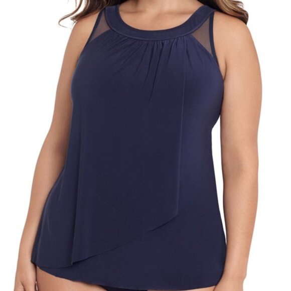 Miraclesuit Illusionists Ursula Tankini Swimsuit Top Midnight Blue Plus Size 24W - Picture 1 of 9